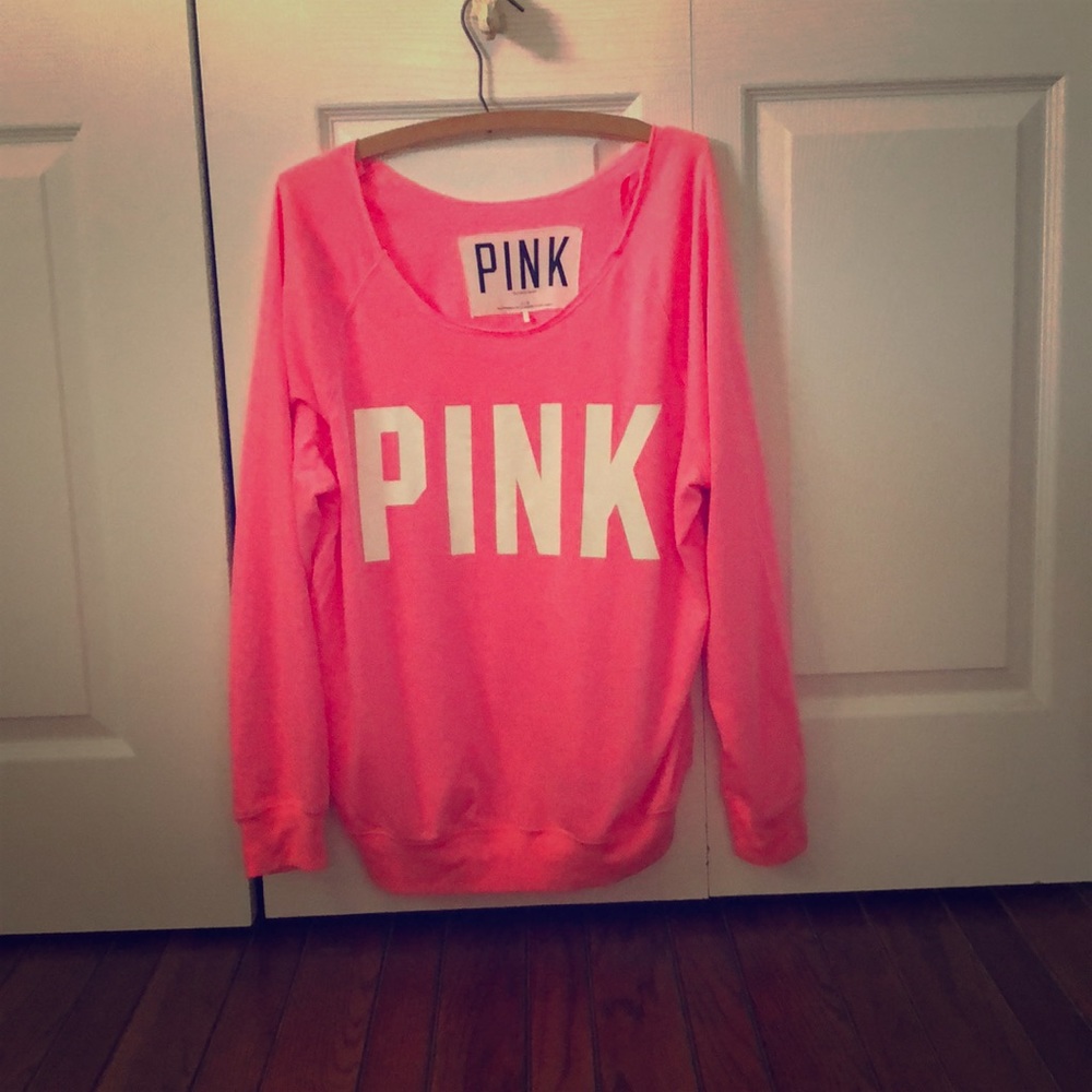 Pink Off Shoulder Scoop Neck PINK Sweater L